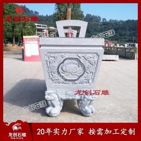 青石仿古石雕香爐 長方形雙龍香爐 祠堂祖廟石材香爐定做